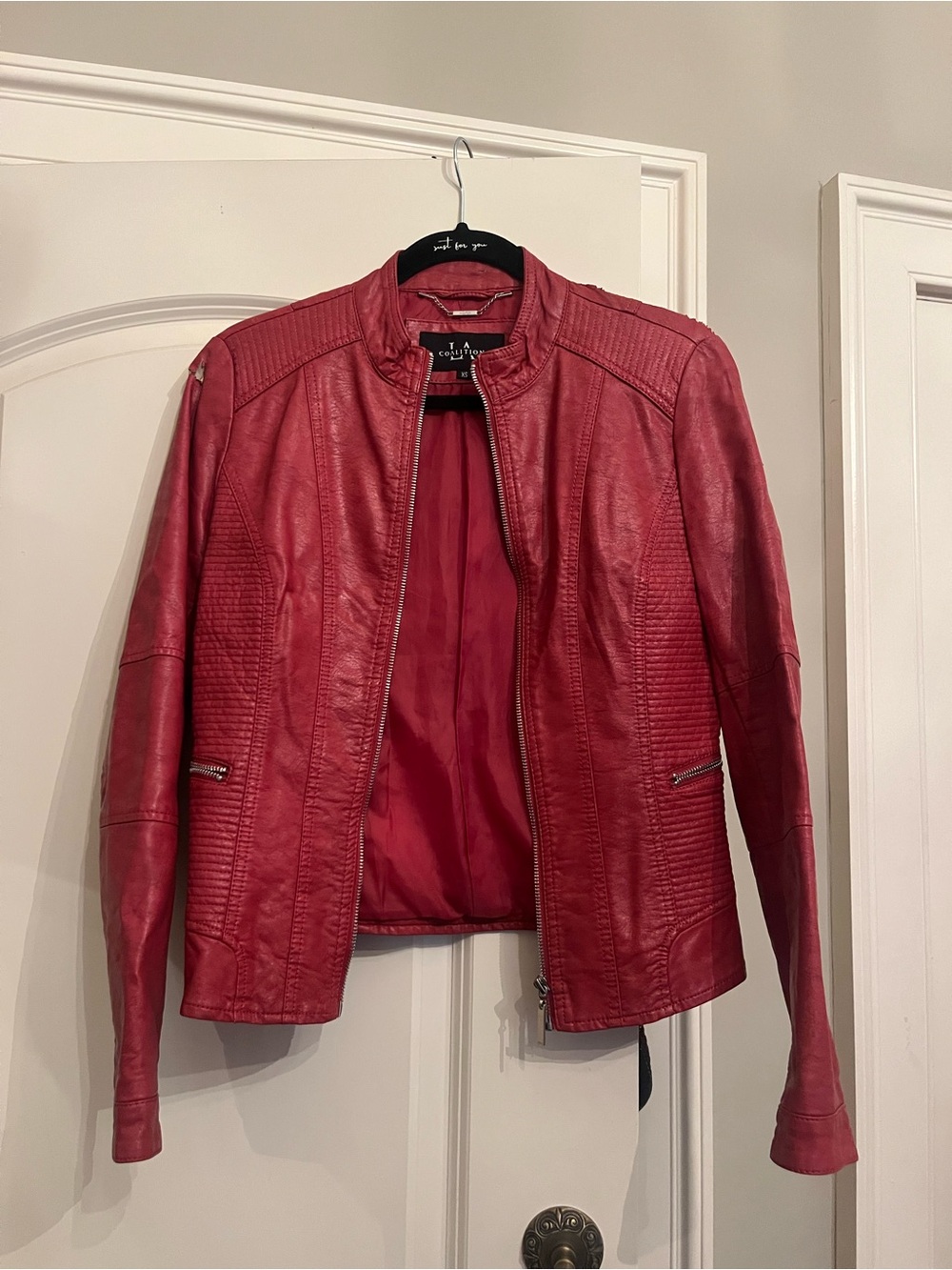 LA Coalition Red Faux Leather Moto Jacket
